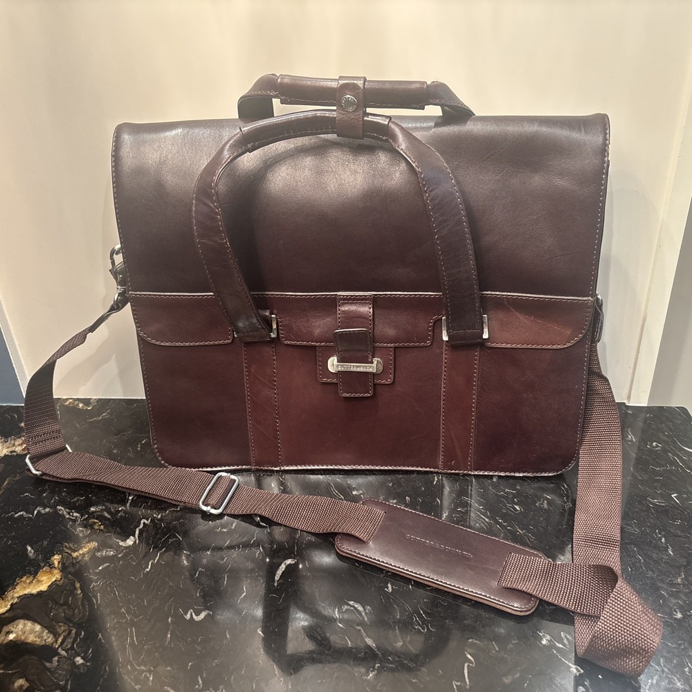 Cutter & Buck Brown Leather Corpo Briefcase, Laptop Bag, Handbag/ Purse